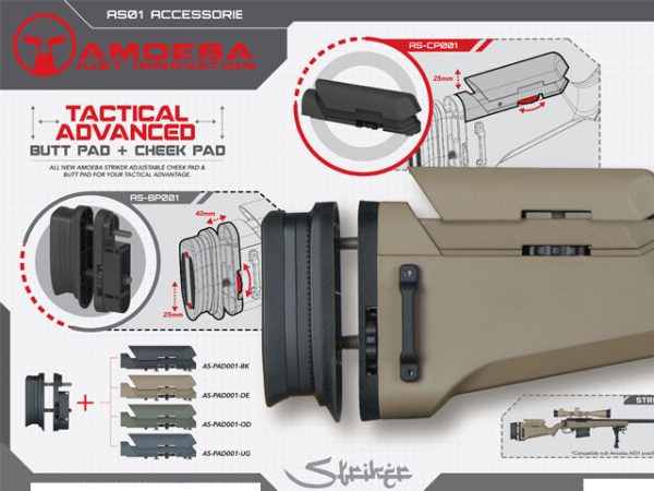 Tactical Advanced Butt pad + cheek pad for Amoeba Striker AS01/02, Dark Earth