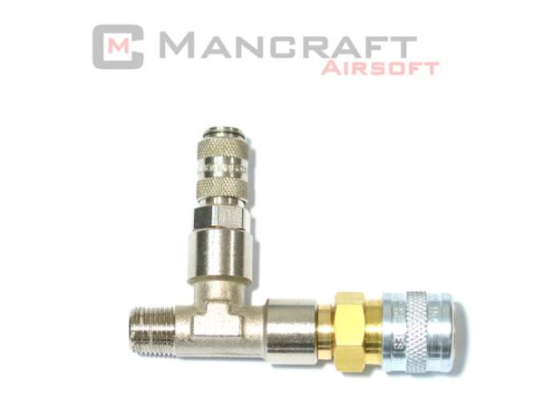 MANCRAFT HPA 3-WAY Adapter with QD US and MICRO QD 4 mm Plug - G1/8 Thread MANCRAFT HPA 3-WAY Adapter with QD US and MICRO QD 4 mm Plug - G1/8 Thread