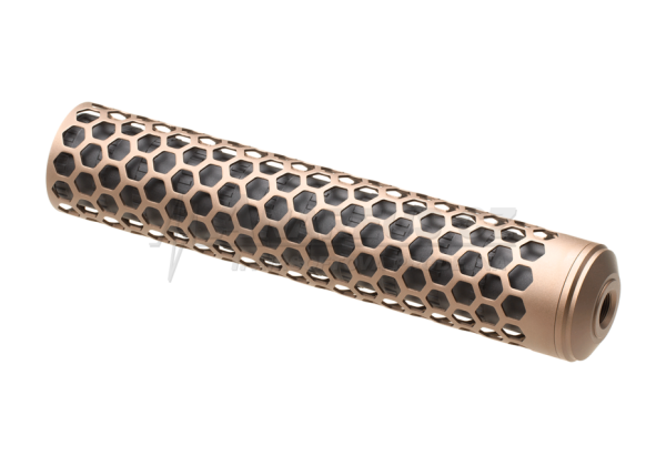 AA Aluminum Suppressor HIVE T10 255x50 mm, 14- mm CCW - Tan AA Aluminum Suppressor HIVE T10 255x50 mm, 14- mm CCW - Tan
