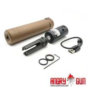 Angry Gun QD SOCOM556 Silencer (Full Markings) with Tracer unit, 14- mm (CCW) - Tan Angry Gun QD SOCOM556 Silencer (Full Markings) with Tracer unit, 14- mm (CCW) - Tan