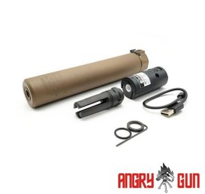 Angry Gun QD SOCOM762 Silencer (Full Markings) with Tracer unit, 14- mm (CCW) - Tan Angry Gun QD SOCOM762 Silencer (Full Markings) with Tracer unit, 14- mm (CCW) - Tan