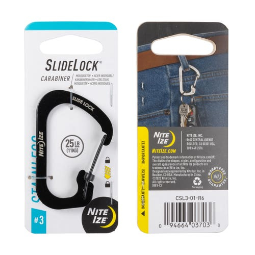 SLIDELOCK® CARABINER STAINLESS STEEL, black - size 3 SLIDELOCK® CARABINER STAINLESS STEEL, black - size 3