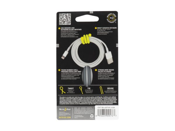 GEAR TIE® REUSABLE RUBBER TWIST TIE™ (2pcs), Charcoal - length 6"