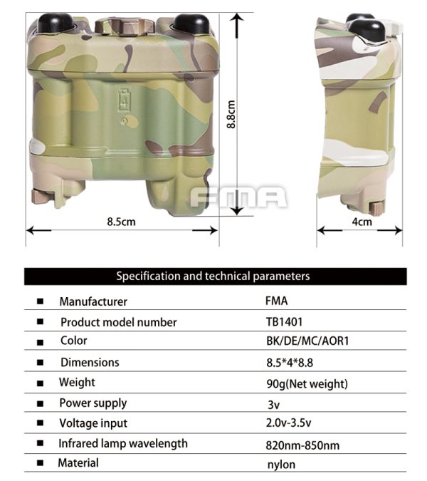 FMA PVS-31 Functional NVG Battery Case with IR Beacon - MC FMA PVS-31 Functional NVG Battery Case with IR Beacon - MC