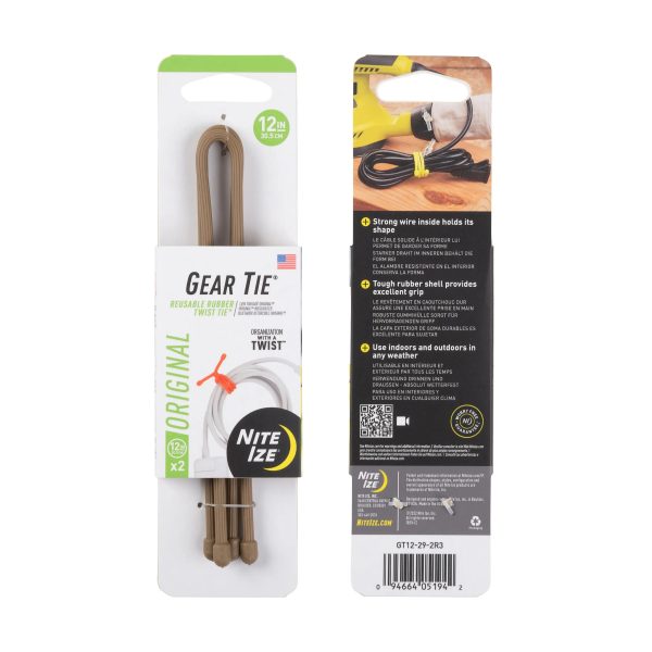 GEAR TIE® REUSABLE RUBBER TWIST TIE™ (2pcs), Coyote - length 12"