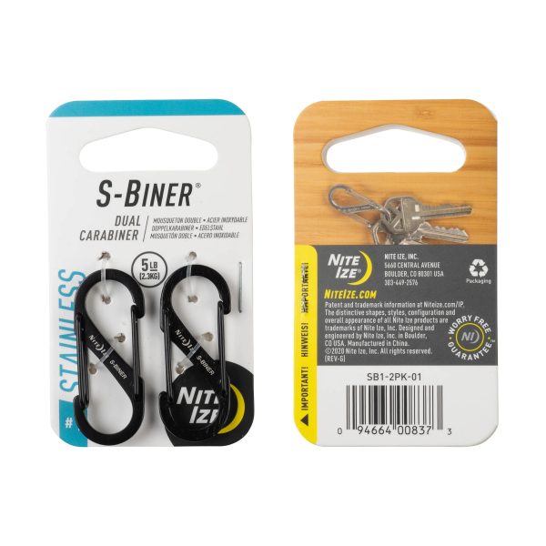 S-BINER® STAINLESS STEEL DUAL CARABINER (2pcs), black - size 1 S-BINER® STAINLESS STEEL DUAL CARABINER (2pcs), black - size 1