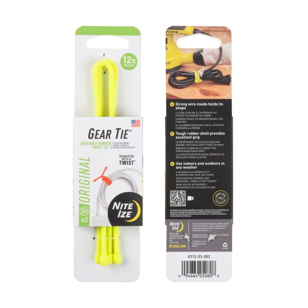 GEAR TIE® REUSABLE RUBBER TWIST TIE™ (2pcs), Yellow NEON - length 12" GEAR TIE® REUSABLE RUBBER TWIST TIE™ (2pcs), Yellow NEON - length 12"