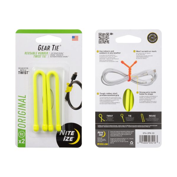 GEAR TIE® REUSABLE RUBBER TWIST TIE™ (2pcs), Yellow NEON - length 6" GEAR TIE® REUSABLE RUBBER TWIST TIE™ (2pcs), Yellow NEON - length 6"