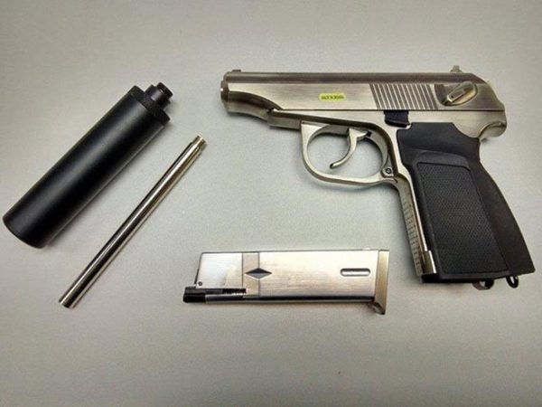 WE GBB Pistol Makarov with Silencer - Silver (Nickel) WE GBB Pistol Makarov with Silencer - Silver (Nickel)