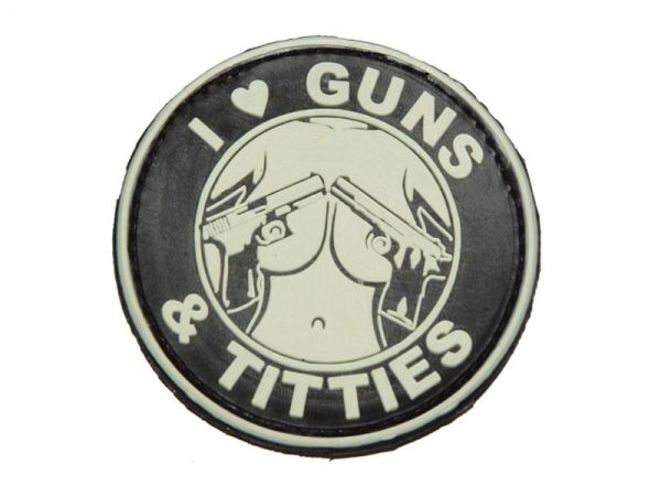 3D PVC I LOVE GUNS AND TITTIES Patch - Black / White
