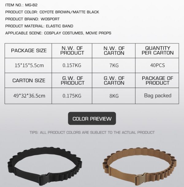 WST Bandolier Belt for 16× 40mm Grenade Shell – Black