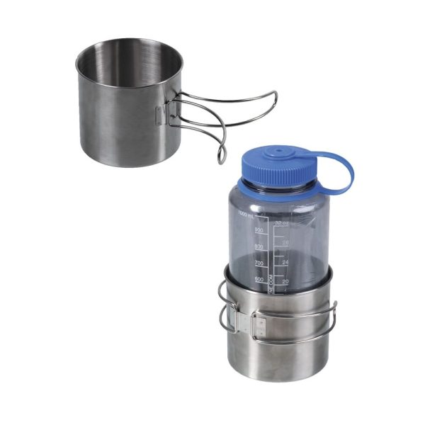MIL-TEC Stainless Steel Mug with Folding Handle, 600 ml - Silver