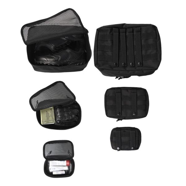 MIL-TEC Set of MOLLE Zippered Pouches with Mesh, 3 Pieces - Black MIL-TEC Set of MOLLE Zippered Pouches with Mesh, 3 Pieces - Black