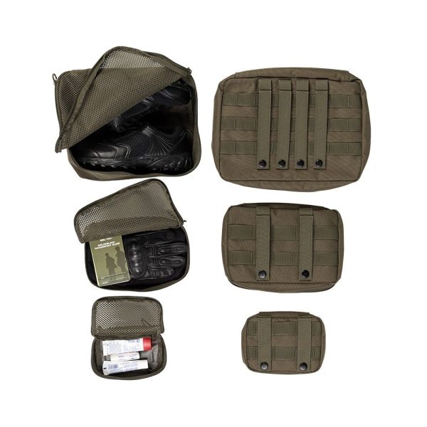 MIL-TEC Set of MOLLE Zippered Pouches with Mesh, 3 Pieces - Green MIL-TEC Set of MOLLE Zippered Pouches with Mesh, 3 Pieces - Green
