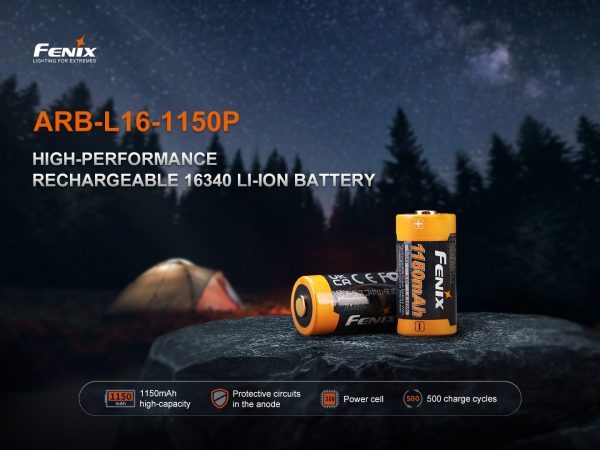 FENIX Rechargeable Li-ion Battery RCR123A 3.6V - 1150 mAh FENIX Rechargeable Li-ion Battery RCR123A 3.6V - 1150 mAh