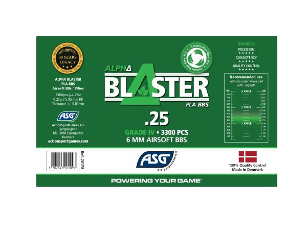ASG BIO BBs ALPHA Blaster PLA 0.25g, 3300 BBs – White