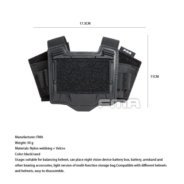 FMA tasca porta contrappeso elmetto Helmet Pouch for NVG Battery Box / Counterweight, Velcro - nero Black
