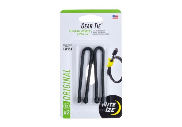 Nite Ize Gear Tie Reusable Rubber Twist Tie 6" 2pcs Black