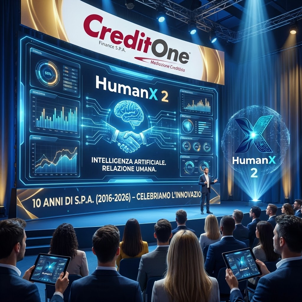 Credit-One Finance S.P.A. Svela 'HumanX': L'Intelligenza Artificiale al Servizio della Relazione Umana Nel decennale della trasformazione in S.P.A., la società lancia la nuova piattaforma proprietaria che integra AI predittiva e consulenza sartoriale.