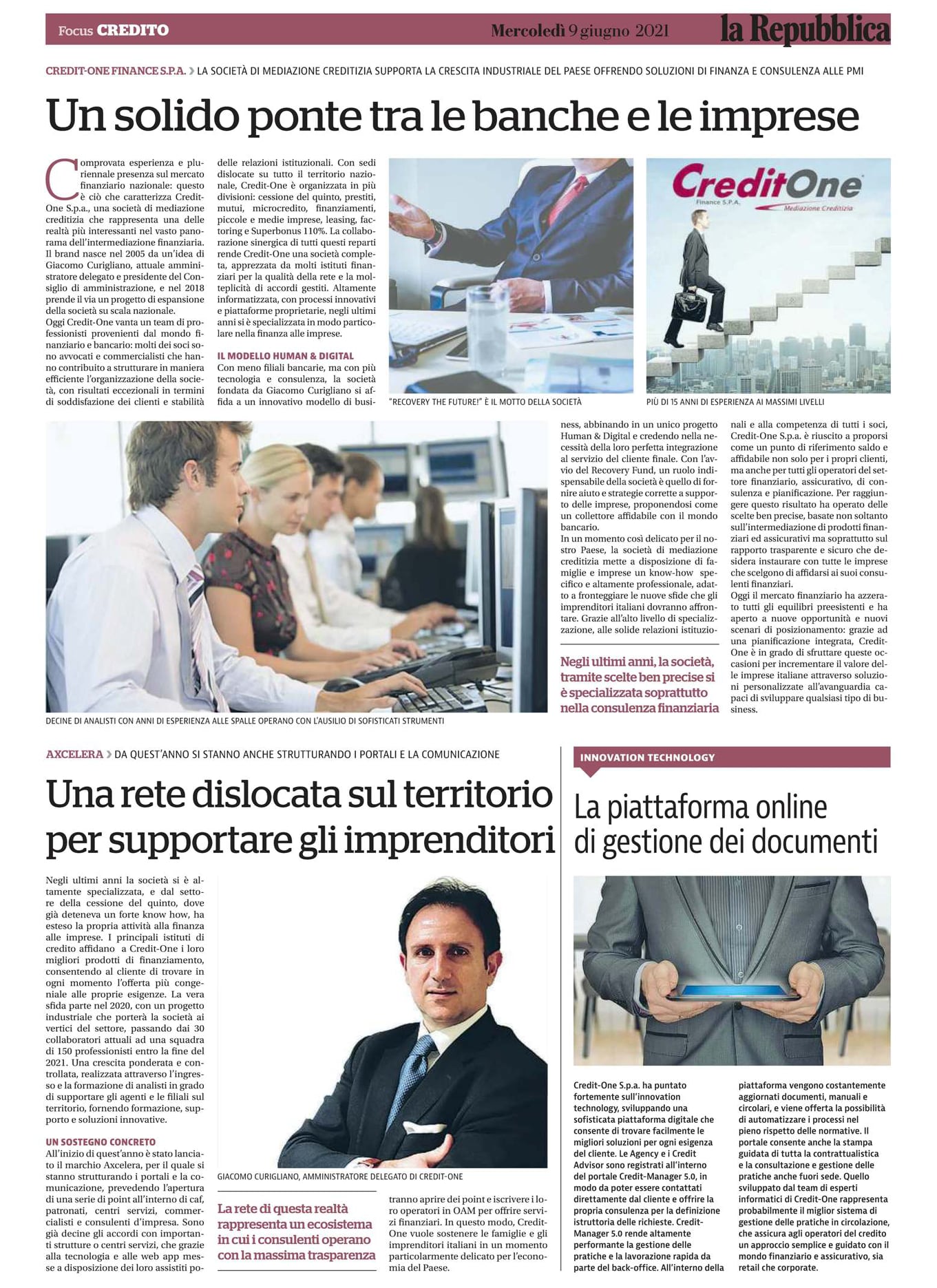 ARTICOLO REPUBBLICA 9 GIUGNO 2021